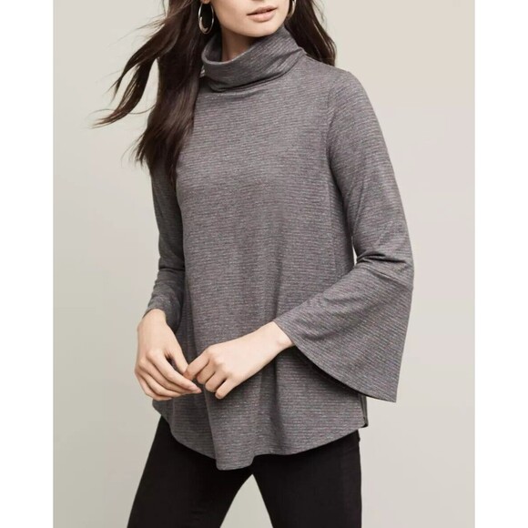 Anthropologie Postmark Bell Sleeve Rainbow Stripes Turtleneck Shirt Top Medium - Picture 1 of 10